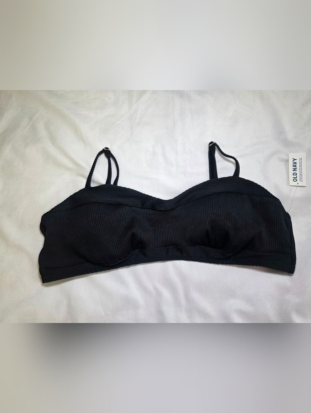 Old Navy classic black ribbed adjustable bikini top strap w/removable cup-XL NWT